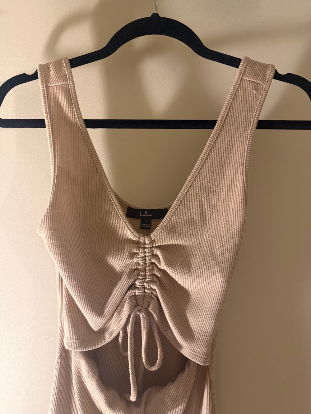 Lulu's Beige Ribbed Tie-Front Mini Dress - Picture 5 of 5